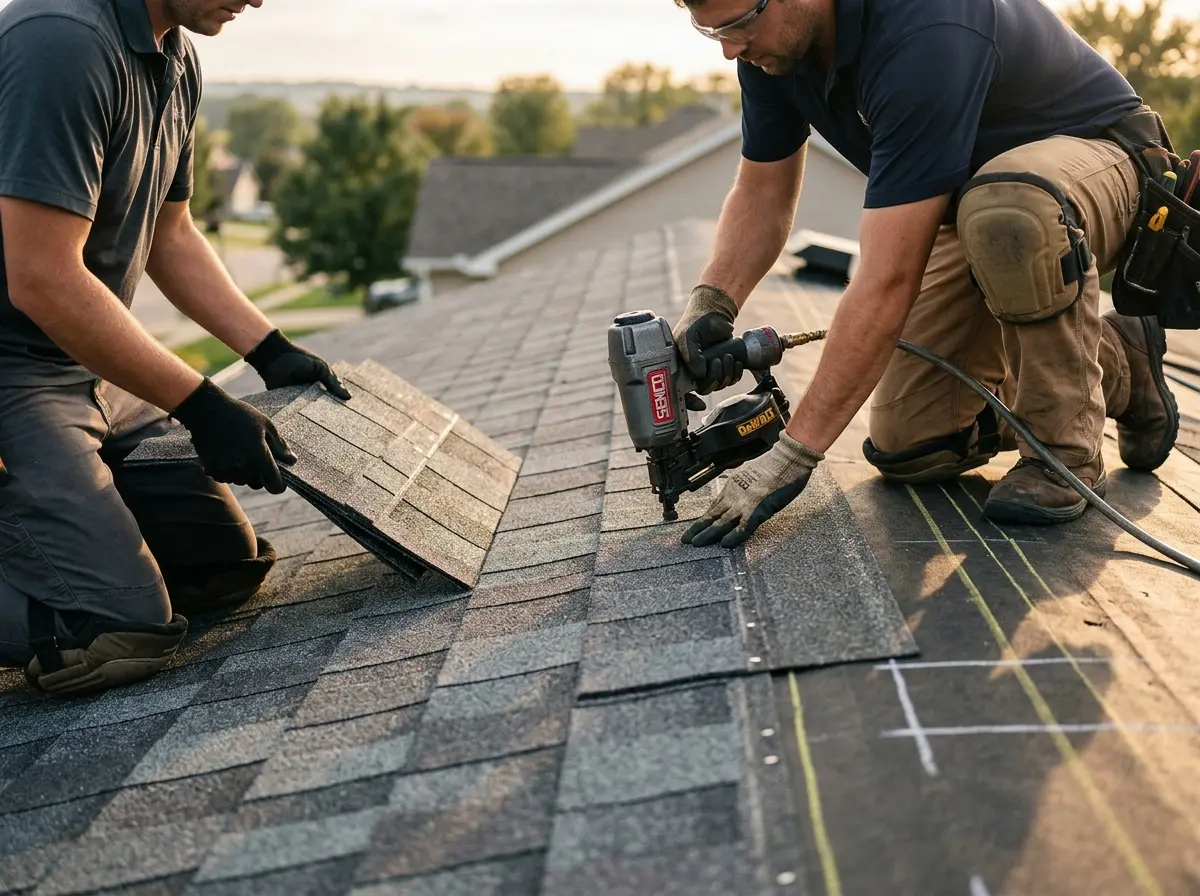 Professional roofer working on a residential roof in Markham